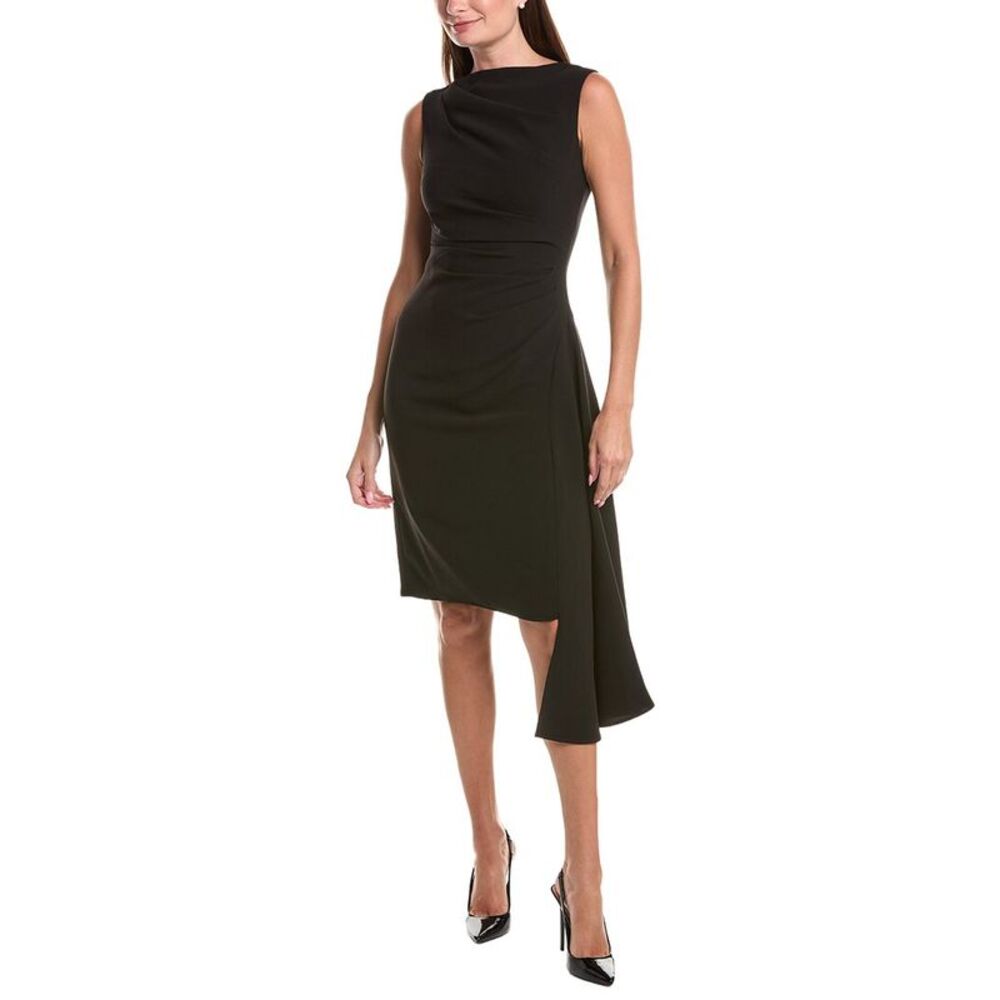 Teri Jon By Rickie Freeman Womens Crepe Asymmetrical Hem Ruched Side Dress,